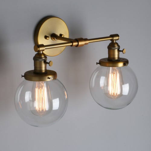 5.9" Retro Industrial Globe Glass LampShade Up Down Double Arm Wall Sconce Light